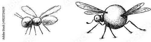 A tiny, green, doodle-like hornet with a round body, drawn in a shaky hand style.