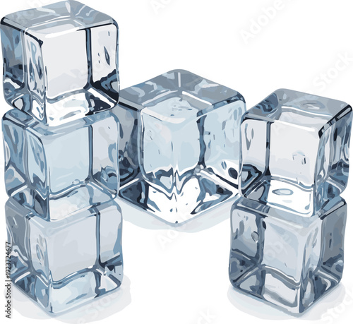 Create a realistic kinds of deferent realistic Ice cubes blocks with empty space - 3d rendering vector art with white background..
