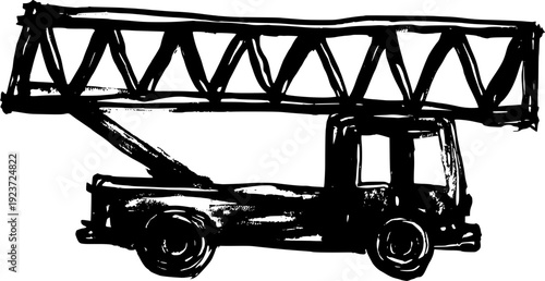 A towering red fire truck ladder reaches for the sky