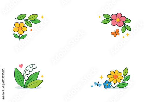 Spring copy space background clean spring scene with leaves and flowers framing empty space, expressing clarity, freshness and visual