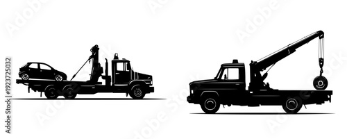 Tow Truck Silhouette: Side Profile with Crane