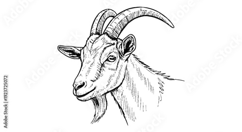 Detailed Illustration of a Goat Head.