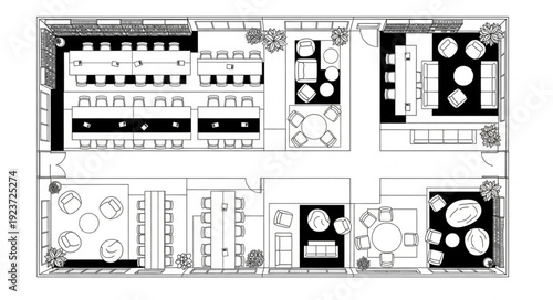 Detailed architectural floor plan showcasing interior design elements and spatial arrangements.