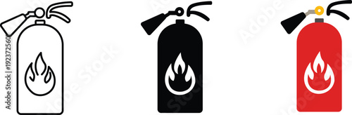 Fire extinguisher icon showing fire safety and emergency protection equipment. Safety illustration for fire prevention, firefighting gear, industrial security, emergency response, and hazard control.