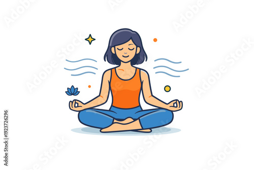 Yoga lifestyle mindful breathing scene with seated meditation pose and subtle motion lines, symbolizing calm awareness and mental clarity.