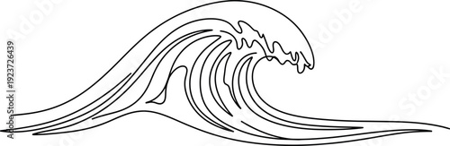 Minimalist line drawing of a crashing ocean wave