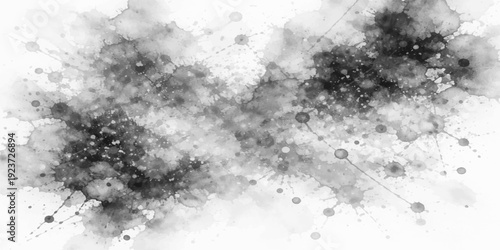 Abstract grunge background with black ink splat texture merging into a dark stormy cloudscape of smoke and fog against a deep space night sky