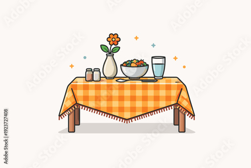 Tablecloth everyday dining ritual captured as a quiet still life moment where the cloth frames the table, symbolizing order, care, and simple
