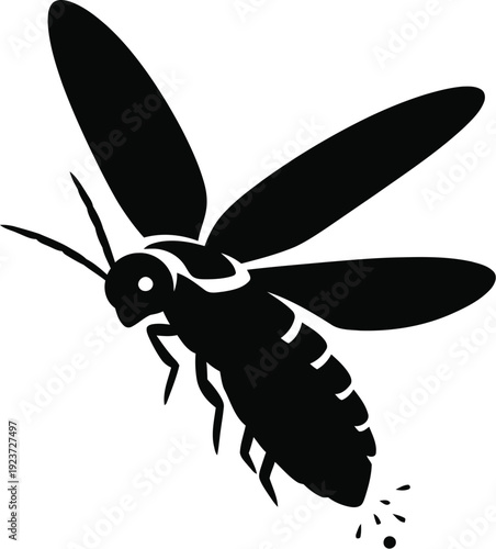 Firefly insect silhouette in flight leaving a trail of glowing.