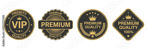 High-quality VIP logo icon featuring crown, stars, and 100 percent premium quality stamp for certification and branding