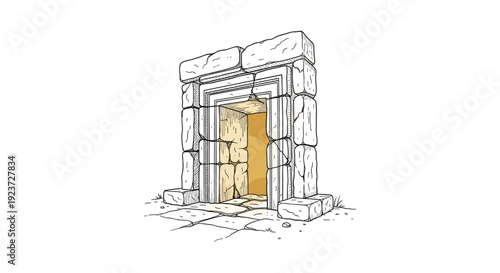 Ancient stone doorway with warm glow sketch