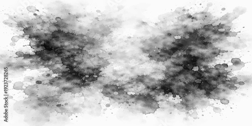 Abstract grunge background featuring a black ink splat textured with dark storm clouds and white smoke motion for a moody nature backdrop