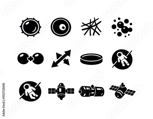 Cell behavior in microgravity. Filled icon set of Cell behavior in microgravity: cell