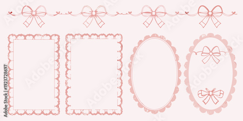 Delicate pink bows and ornate frames adorn a pastel background