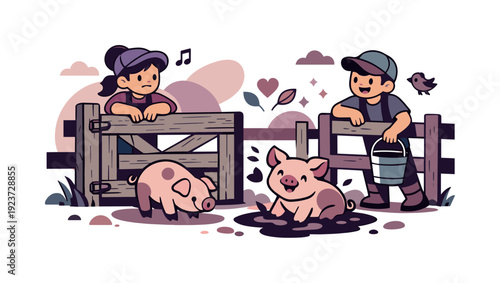 Old farm charm. Aged pigsty gate with visible grain lines, simple fence posts and soft