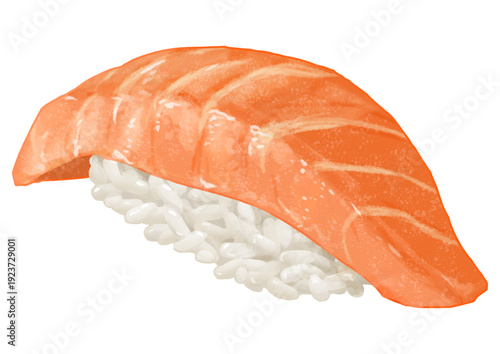 リアルなサーモンのお寿司一貫のイラスト