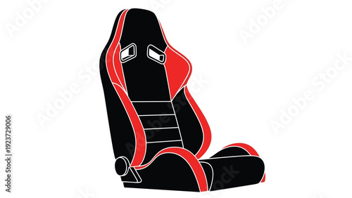 High-performance black and red racing car seat, designed for optimal support and safety in motorsport, on a white background.