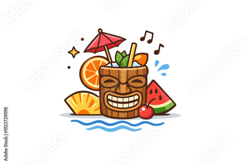 Tiki cocktails summer celebration shown as a cheerful drink scene with fruit slices and a tiny umbrella, expressing fun, social moments, and