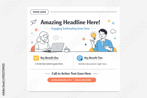 Branded social media template. A consistent visual frame with logo space, typography blocks, and color accents, clarity and recognizable