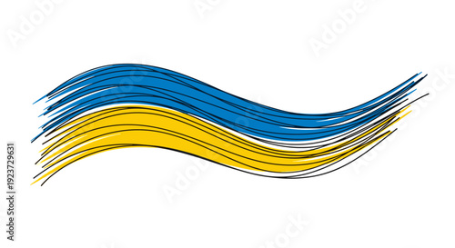 Abstract wavy lines in ukrainian flag colors on white background