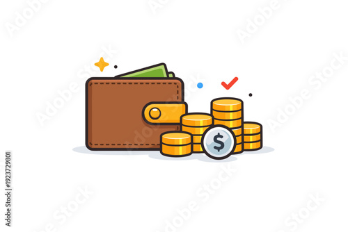 Saving money concept careful budgeting shown through coins neatly stacked beside a simple wallet, conveying control, responsibility, and financial confidence.