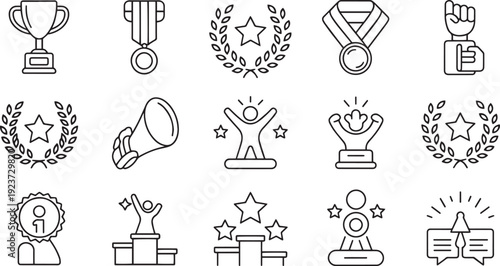 Collection of hand drawn flat icon symbols for sports awards and competition elements