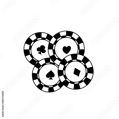 hand drawn casino poker chips with card suits line art vector illustration