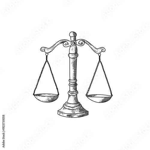 hand drawn vintage scales of justice line art vector illustration