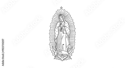 Line art of sacred icon embracing spirituality and religious faith