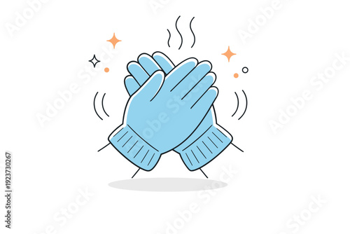 People warming hands in cold. A close-up of hands being rubbed together, simple gloves and gentle movement. Focus on texture and warmth, abstract lines