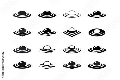 Pebble. Icon set. Set Logo of Pebble: pebble with ripple. harmonious logo variations of the same emblematic concept, each with different