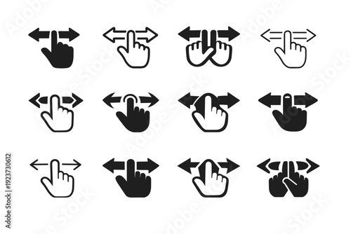 Touchscreen interface. Icon set. Set Logo of Touchscreen interface: gesture swipe arrows. harmonious logo variations of the same emblematic
