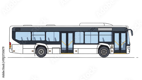 Detailed vehicle autocad blueprint of a modern city bus viewed from the side in a technical illustration