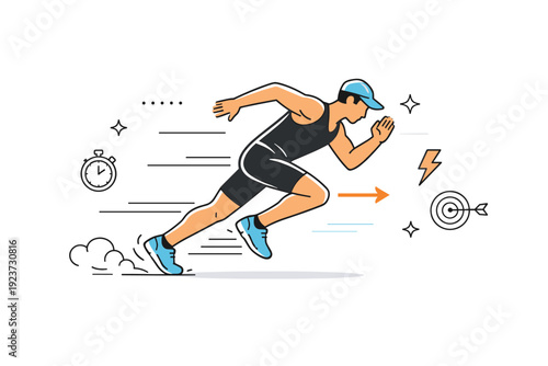 Acceleration mechanics practice ? first explosive steps. A dynamic scene showing an athlete pushing off powerfully from the ground, short