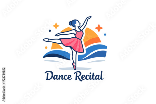 Minimal Dance Badge. Dance recital a minimal decorative badge with dancer figure, stars, and soft curves representing performance, creativity, and celebration.