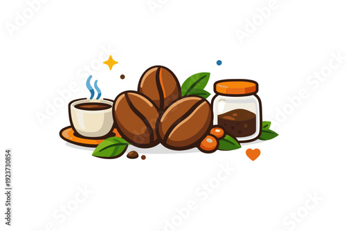 Coffee beans natural richness illustrated as a calm still life moment with beans highlighted as the central element, conveying depth of