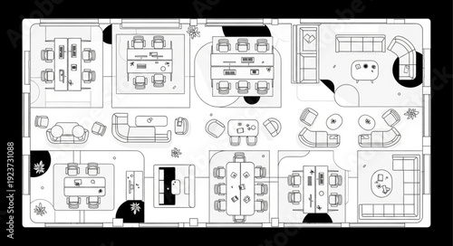 Detailed architectural floor plan showcasing interior design and room layouts for a building.