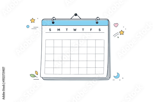 Calendars without events. A wall calendar in a quiet room, pages flipped open to a fully empty month. Editorial expression of still time, pause, or