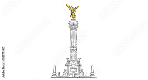 Angel of independence monument: detailed linear drawing of mexico city landmark