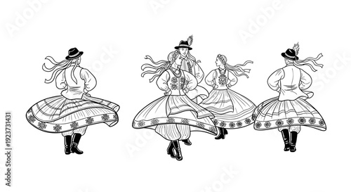 Traditional polish folk dance celebration with twirling patterns