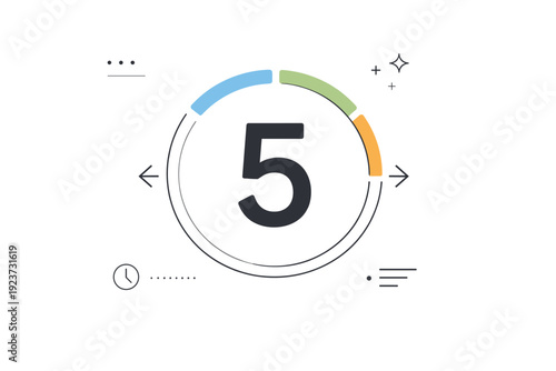 Minimal countdown background. A simple numeric countdown with segmented rings and subtle arrows indicating time flow. Quiet progress,