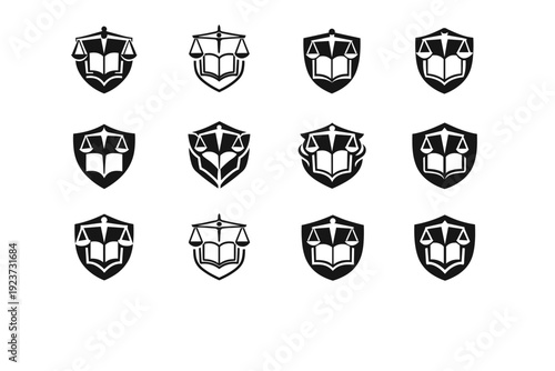 Constitutional changes. Icon set. Set Logo of Constitutional changes: abstract shield of law. harmonious logo variations of the