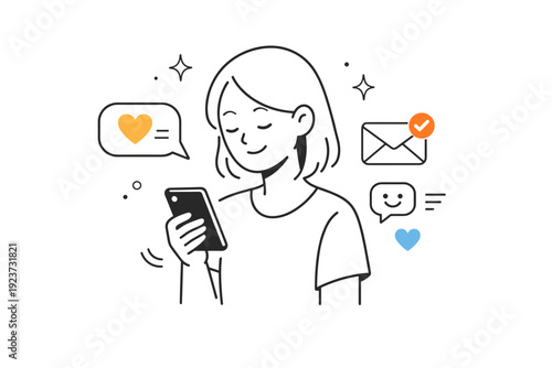 Micro-joy everyday moments. Brief smile after receiving a kind message or notification, relaxed digital interaction. Small