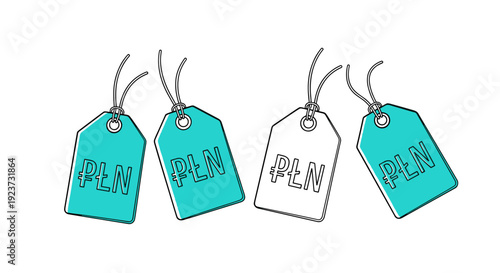 Colorful and outline price tags with polish zloty symbol