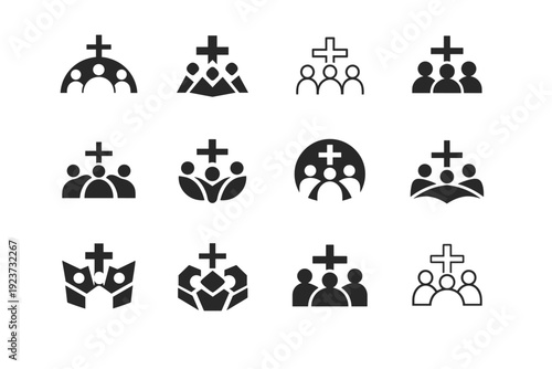 Religious service. Icon set. Set Logo of Religious service: congregation gathering. harmonious logo variations of the same emblematic