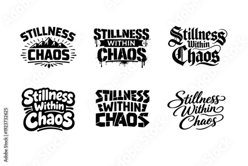 Stillness within chaos. Set lettering. harmonious lettering variations of the same emblematic concept, each with different artistic