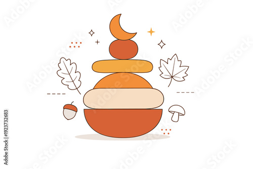 Autumn Geometric Design. Autumn geometric design. Stacked and overlapping geometric shapes inspired by balance and structure, creating a calm and grounded