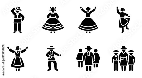 Traditional folk dance silhouettes showcasing cultural attire and festive movements
