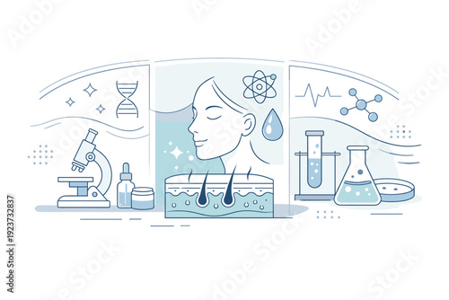 Dermatology beauty background. Abstract panels and soft curves inspired by lab environments and cosmetic science. Clean care,