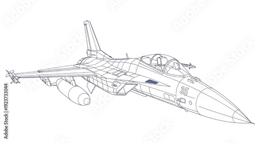 Detailed vehicle autocad blueprint of a fighter jet aircraft in technical drawing